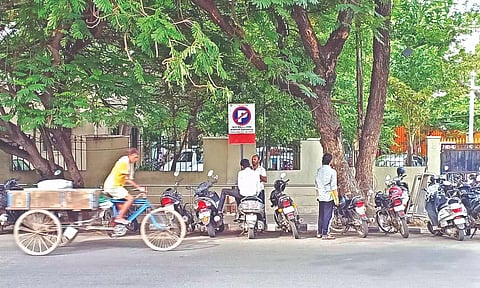 Vehicles parked near the Police commissionerate