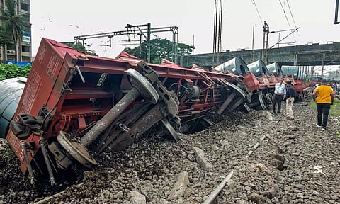 Four wagons of the goods train derailed on the Panvel-Kalamboli section of the Palghar district. (PTI)