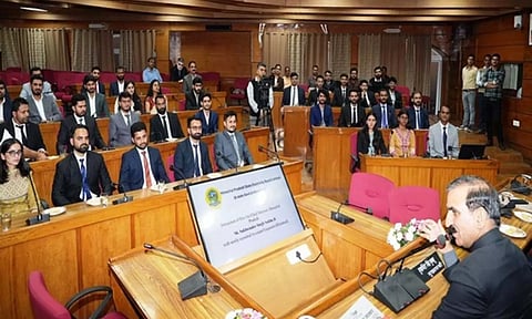 Himachal Chief Minister Sukhvinder Singh Sukhu interacting with the 55 newly appointed assistant engineers. ANI