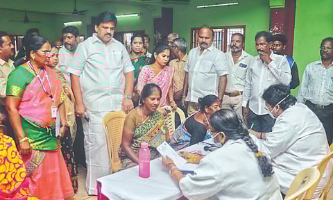 Mayor R Priya visited the fever camp at Srinivasan Nagar, Adyar, on Sunday