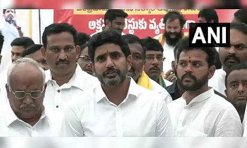 Lokesh Nara speaking on the arrest of his father and TDP chief N Chandrababu Naidu. (ANI)