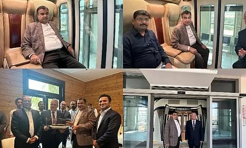 Nitin Gadkari took test ride of sky bus in Sharjah (Images: X/Nitin Gadkari)