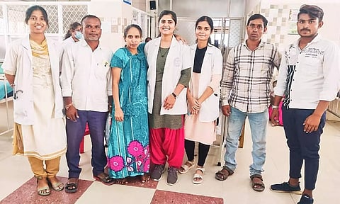Salma with her husband and two sons along with student Pramila (middle) in Pudukkottai medical college