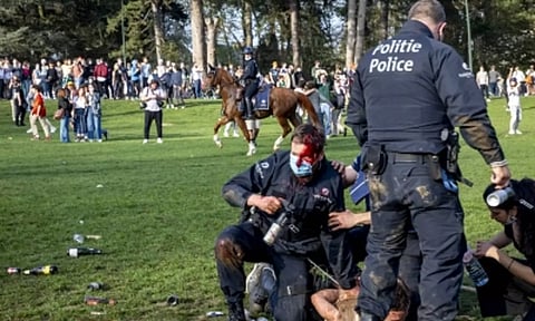 Many injured as police breakup illegal mass gathering in Brussels (Photo: IANS)