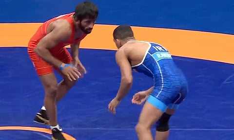 Bajrang Punia became the fourth Indian wrestler to lose their semifinal bout and head to the bronze medal match. (IANS)&nbsp;