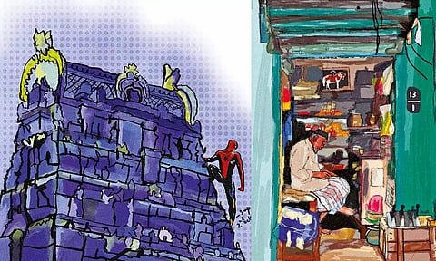 (L-R) Spider-Man - Into the Mylapore verse (Starry Night Edition) and The mighty thaatha