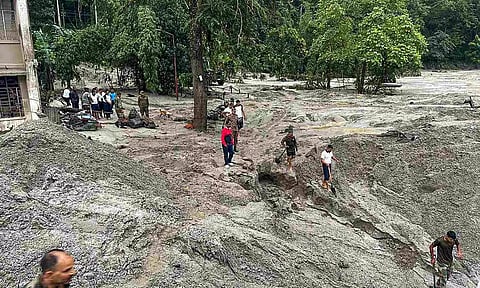 Stranded locals and tourists being rescued by the Indian Army in the flood-hit North Sikkim district on October 5, 2023. (PTI)
