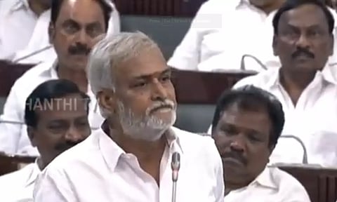 TN HR&amp;CE Department Minister P K Sekar Babu speaking in the State Assembly on Monday. (Daily Thanthi)