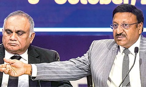 Chief Election Commissioner Rajiv Kumar with Election Commissioner Anup Chandra Pandey