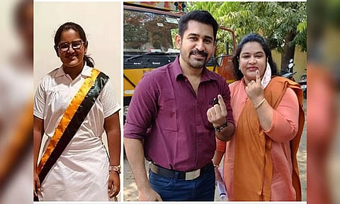 Meera and parents Vijay Antony and Fatima (Image source: Twitter)