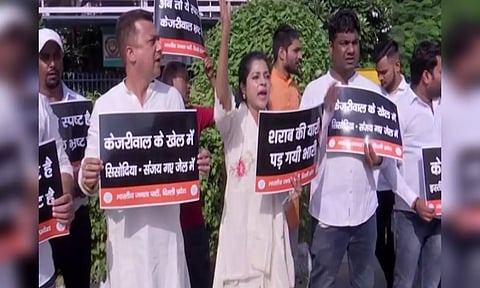 BJP workers hold protest against CM Arvind Kejriwal in Delhi