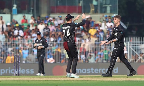 NZ’s Daryl Mitchell shakes hands with a Bangladesh player after his team’s victory on Friday