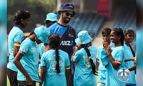 New Zealand cricket team conducted an ICC "Cricket 4 Good clinic" with children from UNICEF programs at Chepauk stadium. (Photo credit: Hemanathan M)