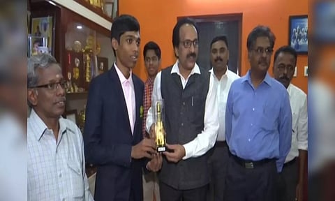 S. Somanath and Praggnanandhaa. (Picture: ANI)