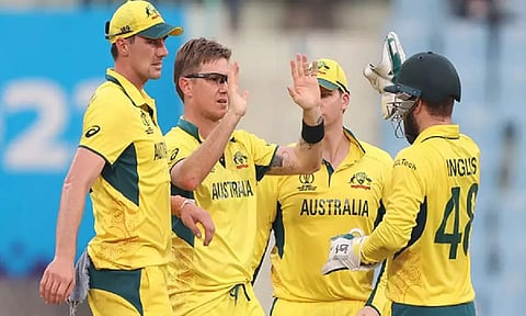 Adam Zampa (in glasses) celebrating a wicket