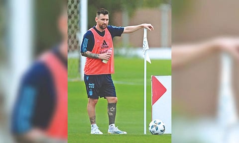 Lionel Messi during a training session ahead of the World Cup qualifiers.