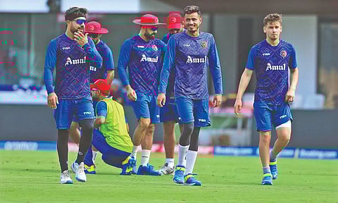Afghanistan players attend a training session on Tuesday.