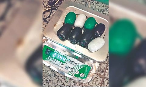 The Customs officials said the gold weighed about 2.7 kg &amp; estimated it to be worth Rs 1.6 crore.