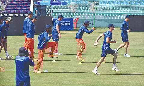 Netherlands players at a practice session on Friday.