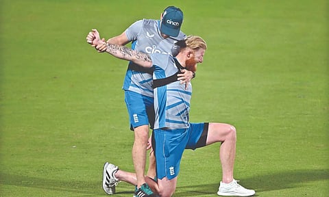 England’s Ben Stokes during a training session.