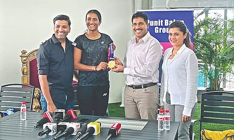 Rutuja Bhosale being felicitated on Saturday.