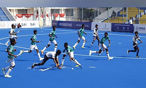 Players in action during Hockey India Sub-Junior Men and Women South Zone Championship (Image: ANI)