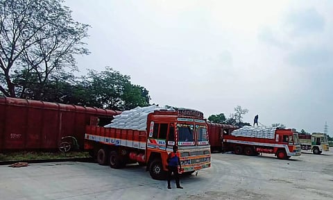 Rail cargo being offloaded at Theni goods shed