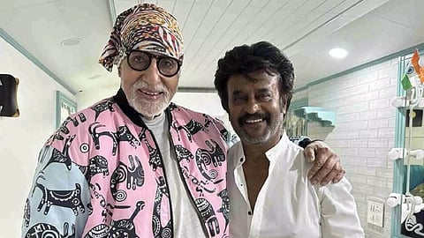 Bollywood star Amitabh Bachchan with actor Rajinikanth from the sets of 'Thalaivar 170' (Photo: X/@rajinikanth)