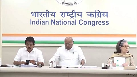 K. C. Venugopal.Congress president Mallikarjun Kharge and Sonia Gandhi (Photo: X/Kharge)