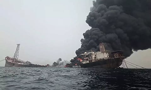The oil ship that caught fire. AP