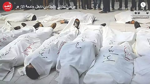 Dead bodies covered in shrouds