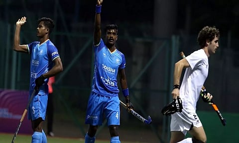 Indian junior hockey team in action during Sultan of Johor Cup 2023