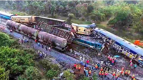 Rescue and restoration work underway after multiple coaches of two passenger trains derailed following a collision on Sunday, in Vizianagaram district of Andhra Pradesh on Monday, Oct. 30, 2023 (Photo/PTI)