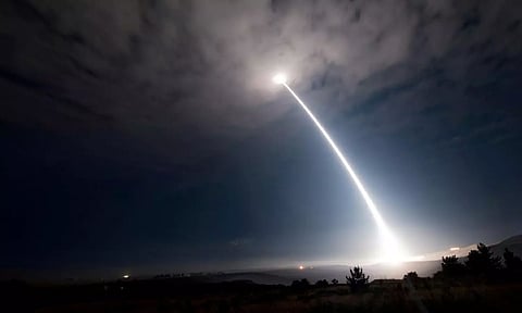 An unarmed Minuteman III intercontinental ballistic missile launches during an operational test&nbsp;