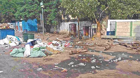 Waste scattered on public place on Evening Bazaar Road
