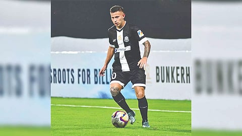 Argentine Alexis Gomez on the ball for Mohammedan SC against Shillong FC