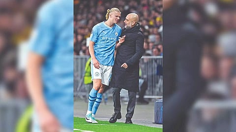 Elring Haaland spotted having a word with Guardiola during the UEFA champions league match earlier this week