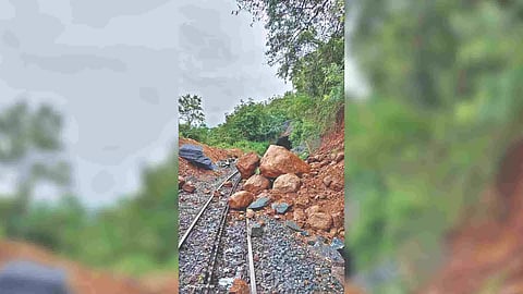 Rocks that had fallen on NMR track after rains in the Nilgiris