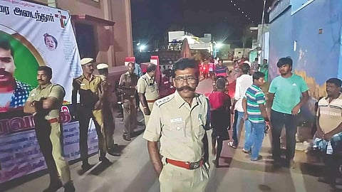 Police at Chinna Thottalam village near Gudiyattam following attempt to murder SSI, who stopped sand smuggling carts