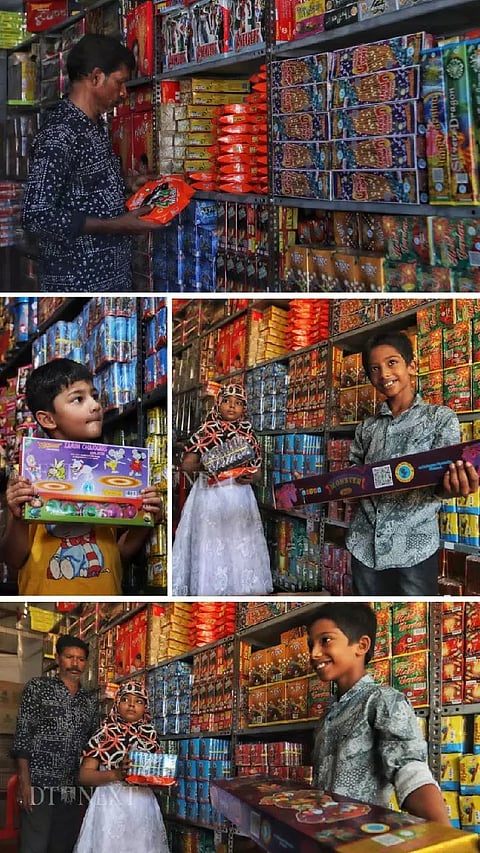Ahead of Diwali children line up for buying crackers at fireworks stalls at Island Grounds, Chennai