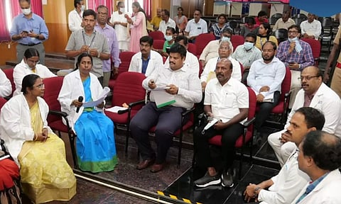 Health Minister Ma Subramanian with the district health officials to review the dengue control measures in Tamil Nadu. (X/@Subramanian_ma)