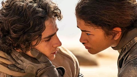 Timothee Chalamet and Zendaya in a scene from "Dune: Part Two." (Photo/AP)