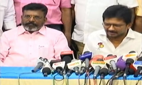 VCK leader Thol Thirumavalavan, State Sports Minister Udhayanidhi Stalin