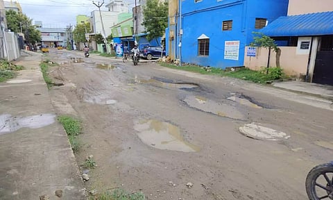 Damaged portion of Oil Mill Road in Iyyapanthangal