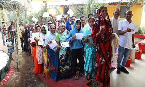 Voters at a polling station in Kanker, Chhattisgarh on Tuesday.