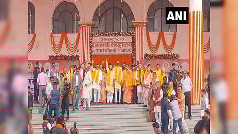 UP CM Yogi reaches Ram Katha Museum Ayodhya (Photo/ANI)