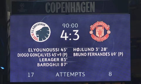 Champions League: Man Utd edged out in seven-goal thriller against Copenhagen