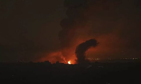 Fire and smoke rise following Israeli airstrikes in the northern Gaza Strip. (AP)