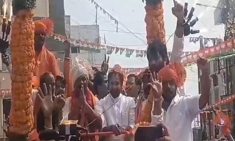 Poosa Raju, G Kishan Reddy and K Laxman at a rally (ANI)