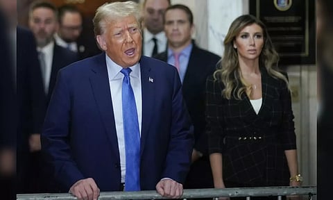 Former President Donald Trump speaks outside the courtroom after testifying at New York Supreme Court in New York (AP)&nbsp;
